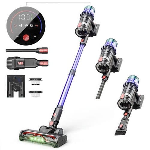 Handstaubsauger, Akku Staubsauger 550W/35KPa/60Min, Staubsauger Kabellos mit HD-Display, 1,2L-Staubbehälter, Akkustaubsauger grünem LED-Licht Bürste